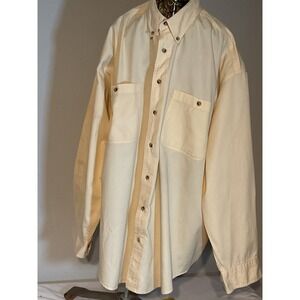 Basic Options Mens 2XL Big Cotton Button Down Shirt Cream Long Sleeve Workwear